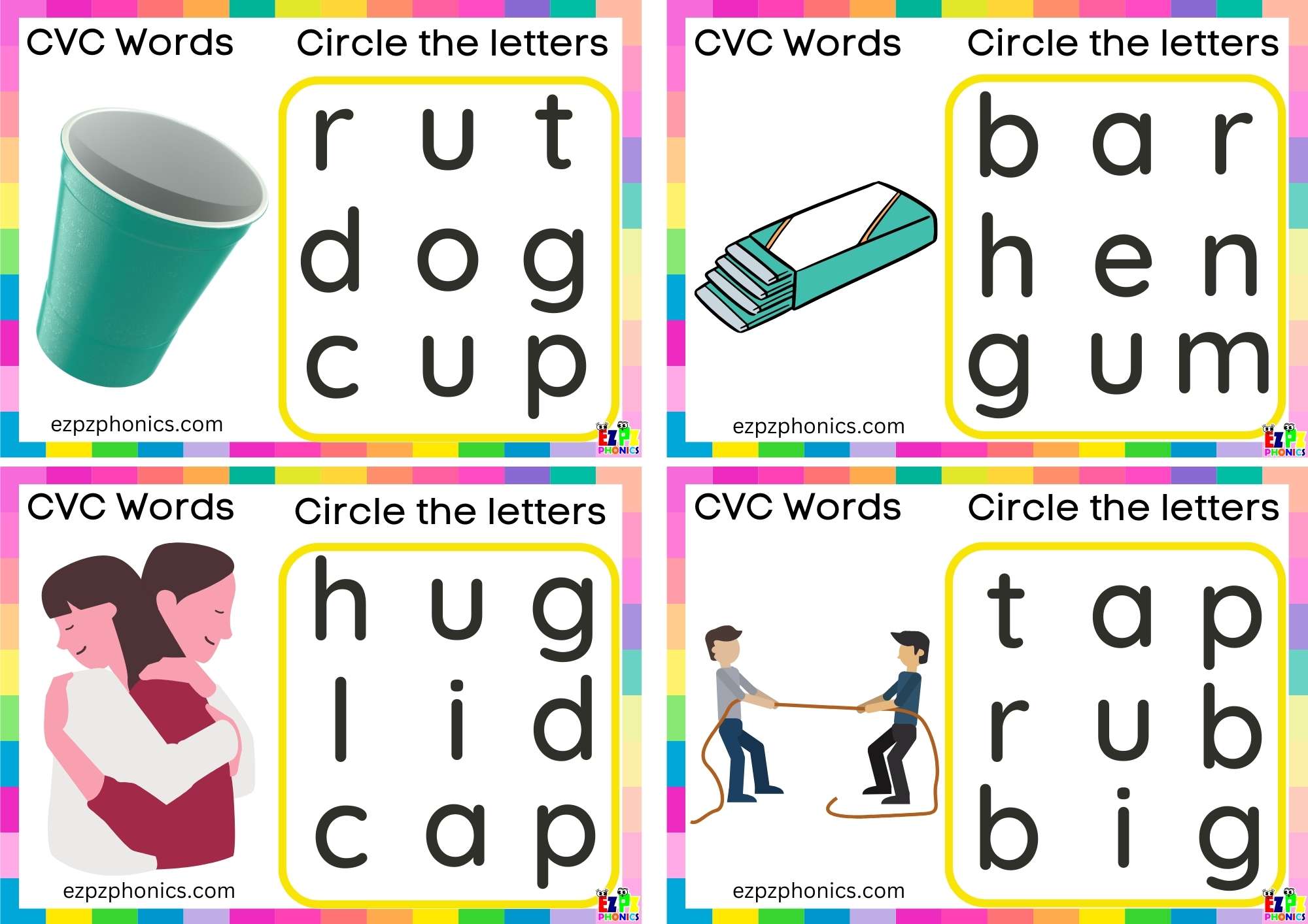 Short u Vowel CVC words Circle the letters to make the words 3